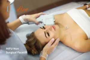 Woman having Hi-Fu to reduce wrinkles Neasden.