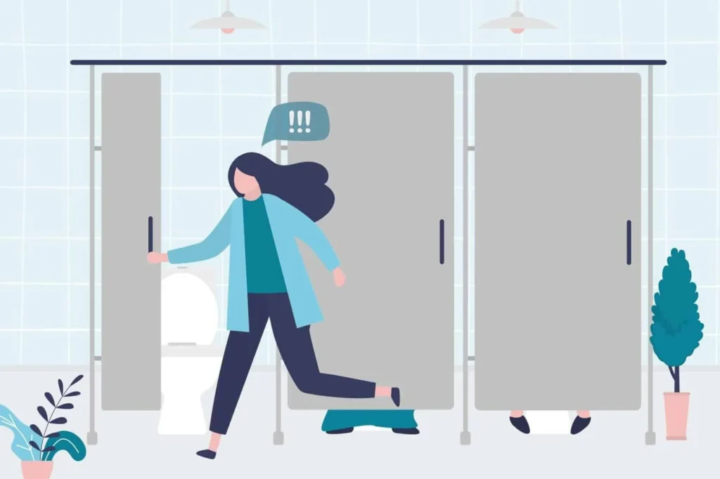 graphic of Urine incontinence Neasden woman running to the toilet.